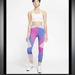 Nike Women's Colorblock Crop Leggings - Pink, Blue, and Gray